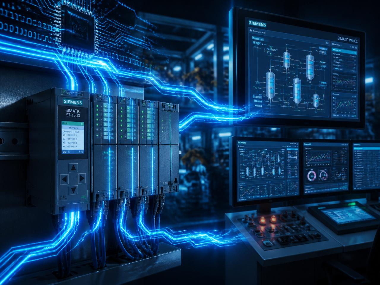Electric signals flowing into a Siemens SCADA control system